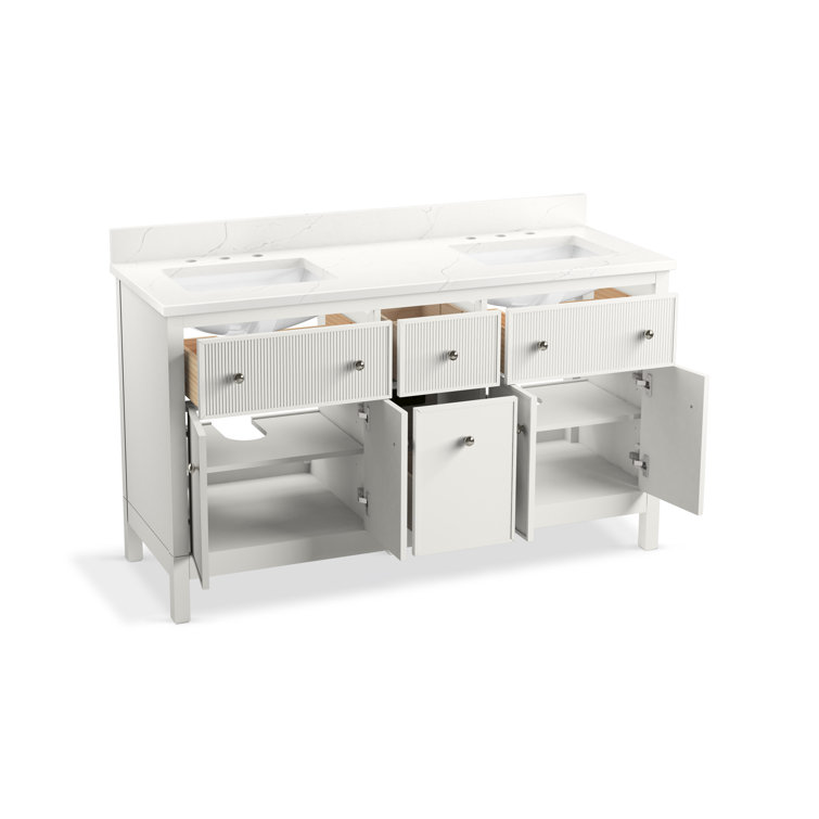 Malin White Double Sink Freestanding Bathroom Vanity with Quartz Top