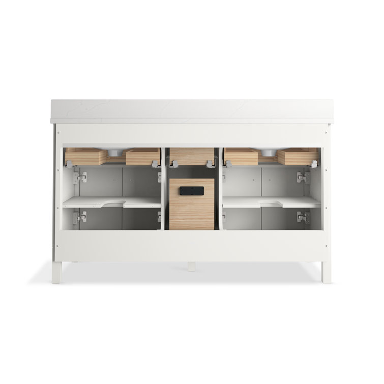 Malin White Double Sink Freestanding Bathroom Vanity with Quartz Top