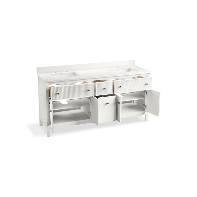 White Double Freestanding Bathroom Vanity with Quartz Top