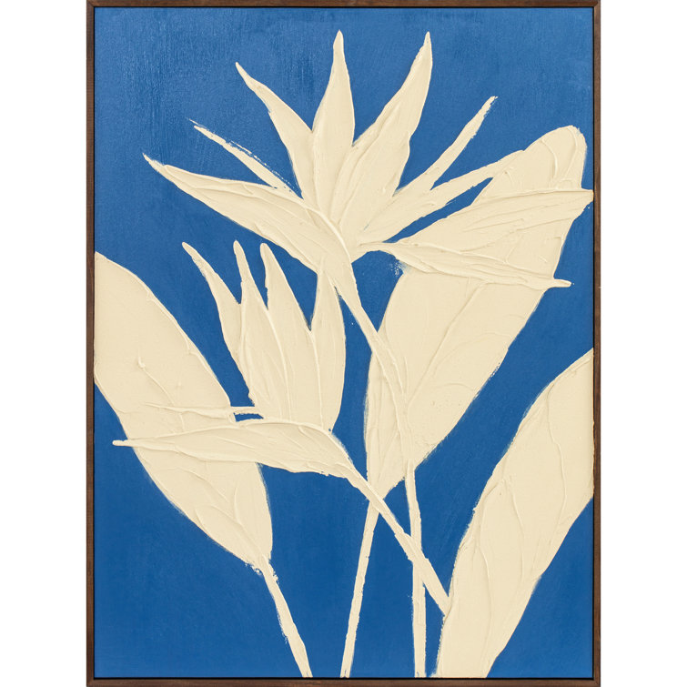 Blue and Beige Bird of Paradise Framed Painting