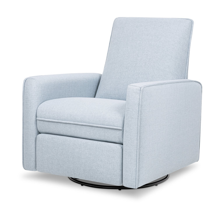 Chambray Blue Eco-Weave Swivel Recliner with Solid Wood Frame