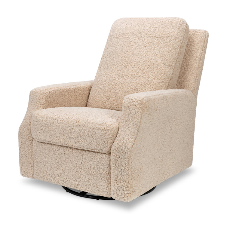 Chai Shearling Velvet Swivel Recliner with Solid Wood Frame