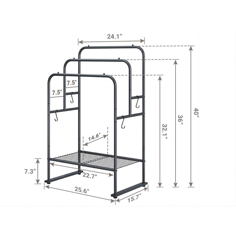 40'' Matte Black Metal Freestanding 3-Tier Towel Drying Rack with Shelf