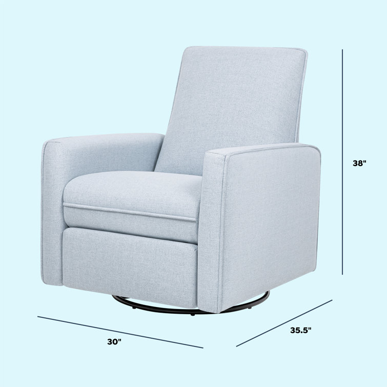 Chambray Blue Eco-Weave Swivel Recliner with Solid Wood Frame
