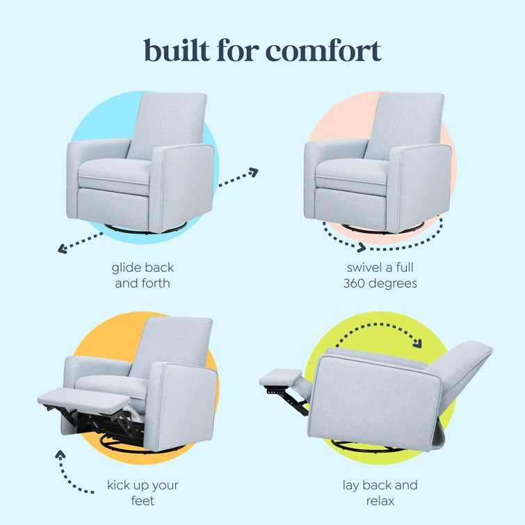 Chambray Blue Eco-Weave Swivel Recliner with Solid Wood Frame