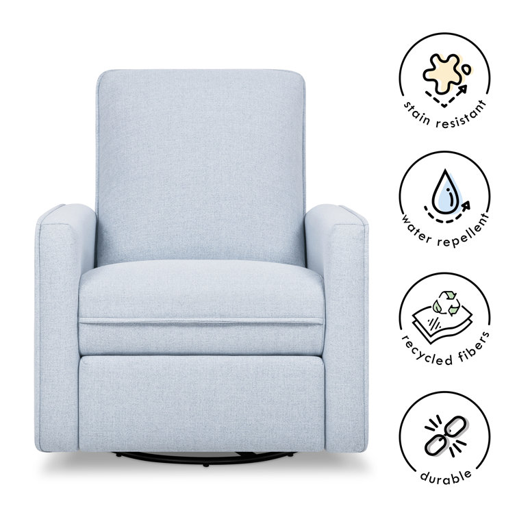 Chambray Blue Eco-Weave Swivel Recliner with Solid Wood Frame
