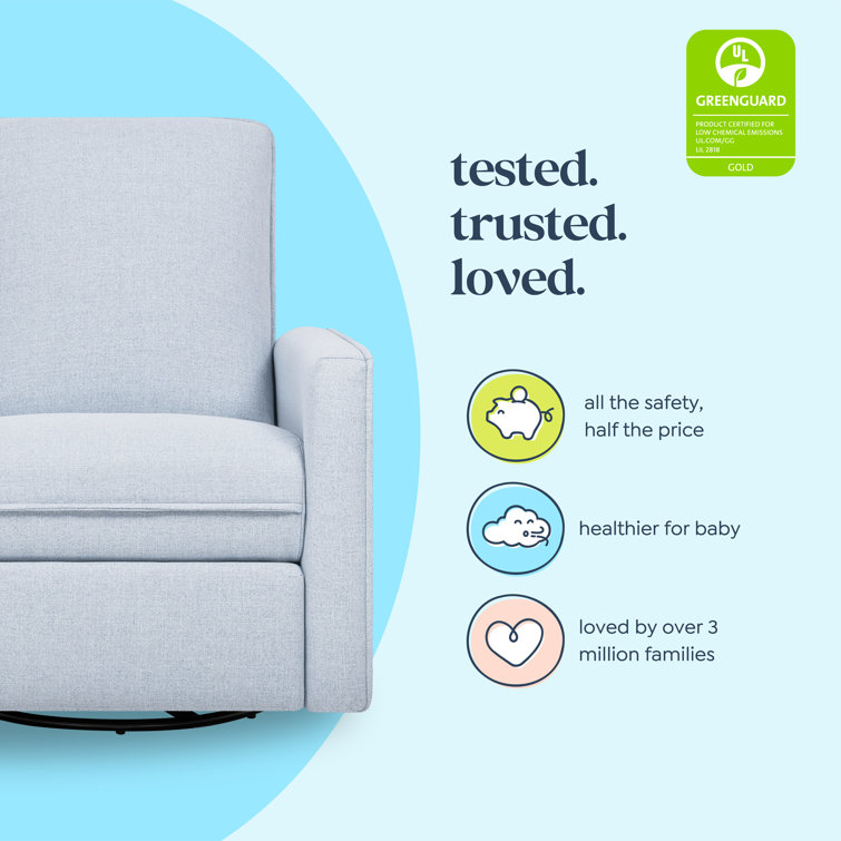 Chambray Blue Eco-Weave Swivel Recliner with Solid Wood Frame