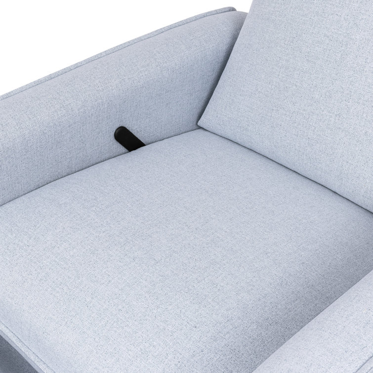Chambray Blue Eco-Weave Swivel Recliner with Solid Wood Frame