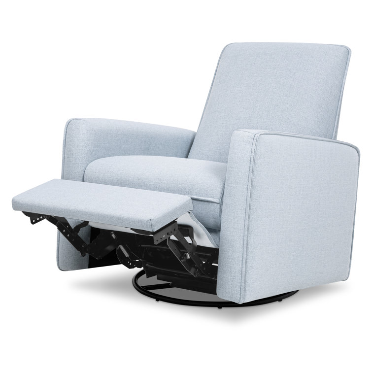 Chambray Blue Eco-Weave Swivel Recliner with Solid Wood Frame