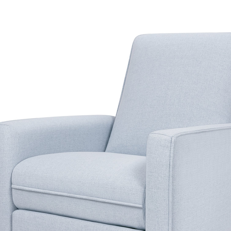 Chambray Blue Eco-Weave Swivel Recliner with Solid Wood Frame