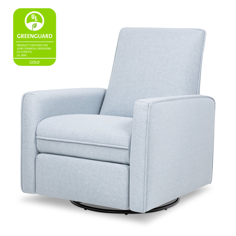 Chambray Blue Eco-Weave Swivel Recliner with Solid Wood Frame