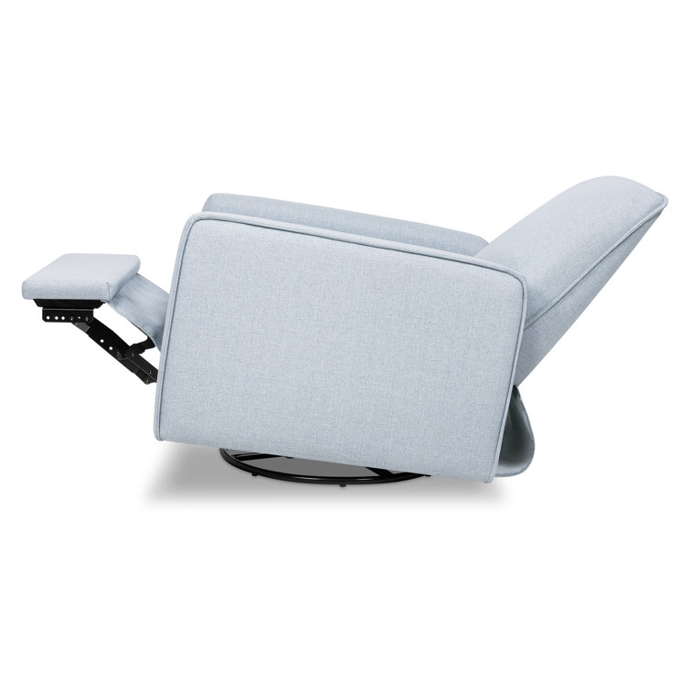 Chambray Blue Eco-Weave Swivel Recliner with Solid Wood Frame