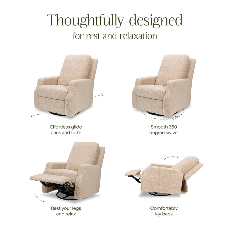 Chai Shearling Velvet Swivel Recliner with Solid Wood Frame