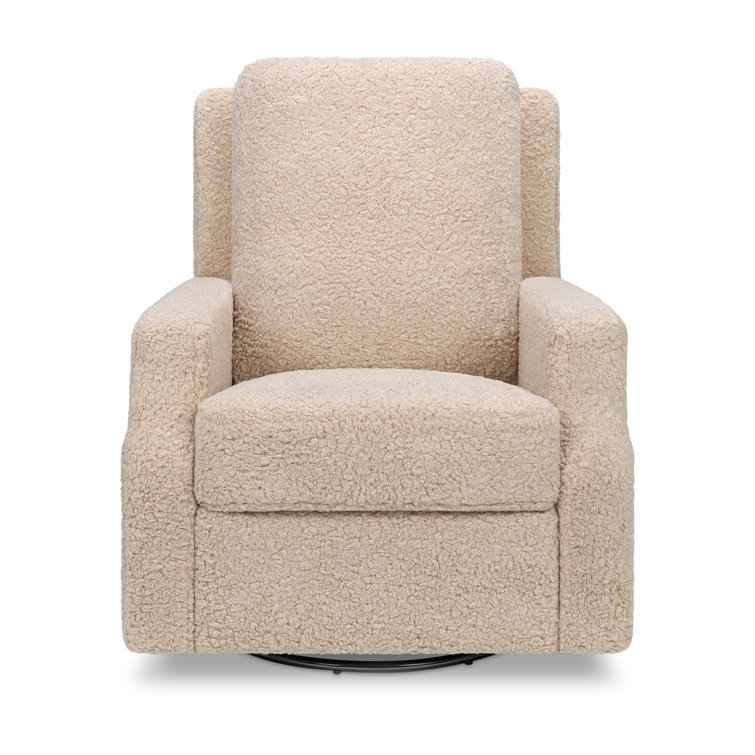 Chai Shearling Velvet Swivel Recliner with Solid Wood Frame