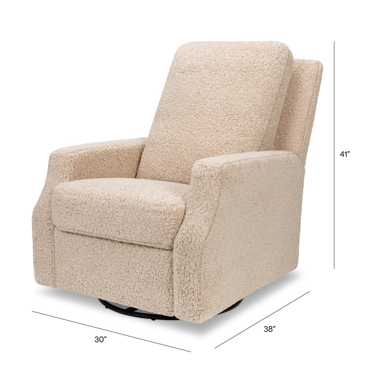 Chai Shearling Velvet Swivel Recliner with Solid Wood Frame