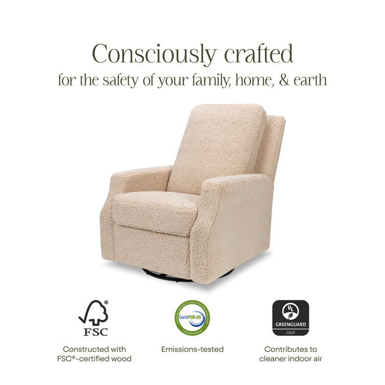 Chai Shearling Velvet Swivel Recliner with Solid Wood Frame