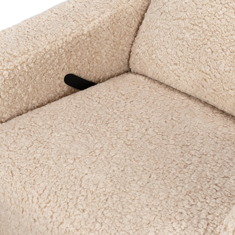 Chai Shearling Velvet Swivel Recliner with Solid Wood Frame