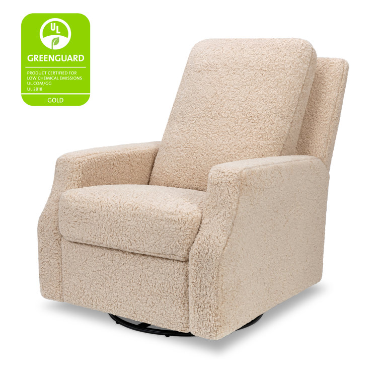 Chai Shearling Velvet Swivel Recliner with Solid Wood Frame