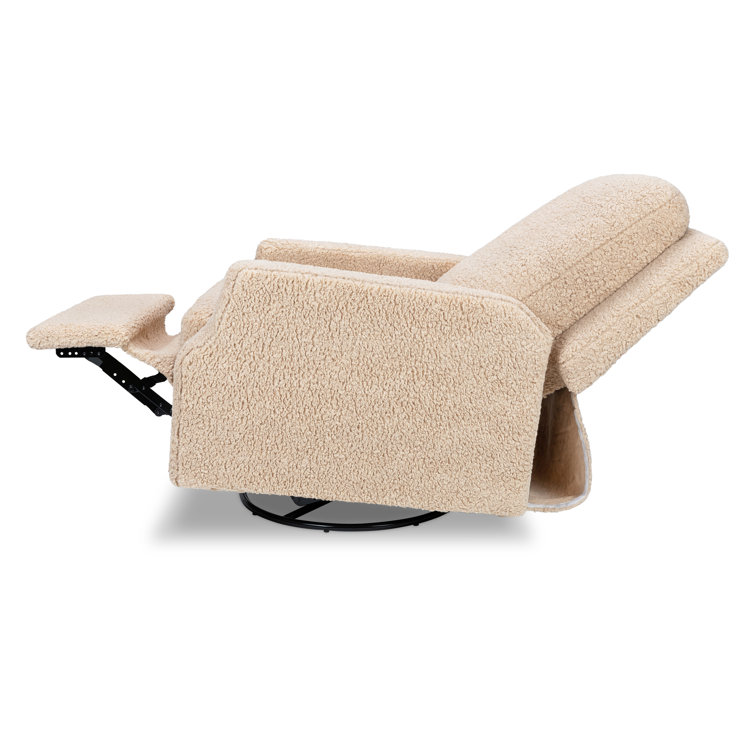 Chai Shearling Velvet Swivel Recliner with Solid Wood Frame