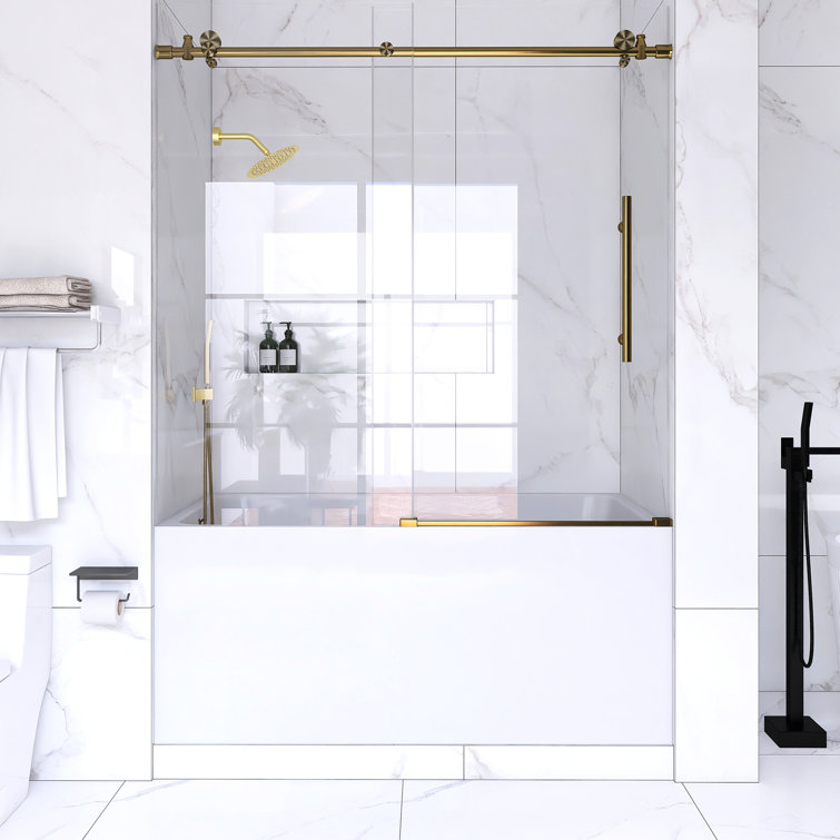 60-Inch Gold Frameless Sliding Shower Door with Clear Glass