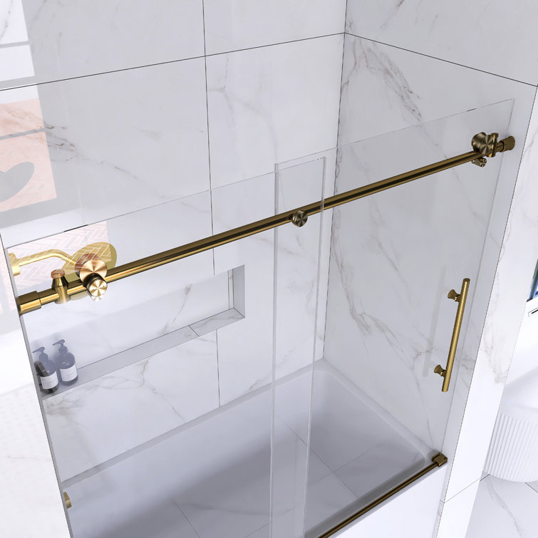 60-Inch Gold Frameless Sliding Shower Door with Clear Glass