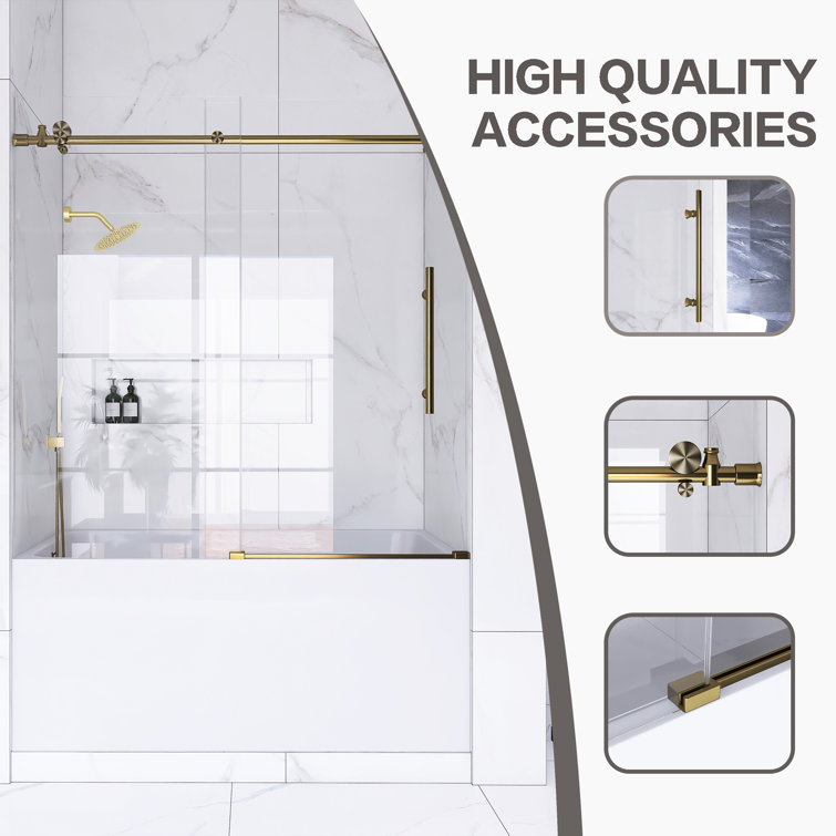60-Inch Gold Frameless Sliding Shower Door with Clear Glass