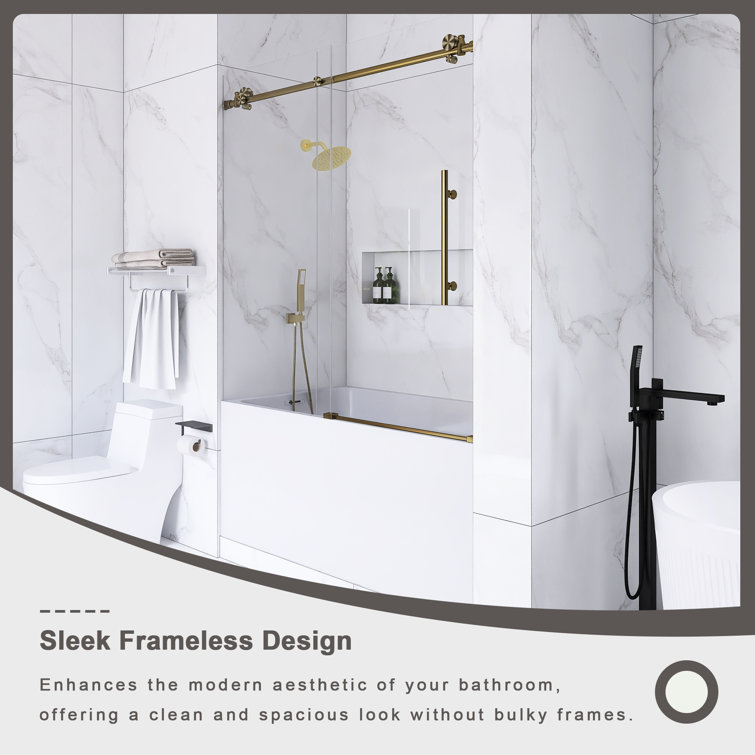 60-Inch Gold Frameless Sliding Shower Door with Clear Glass