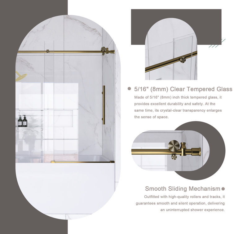 60-Inch Gold Frameless Sliding Shower Door with Clear Glass