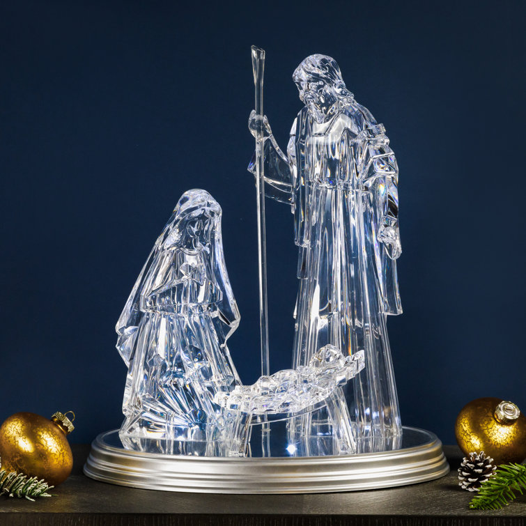 17" Clear Acrylic LED Lighted Holy Family Nativity Scene