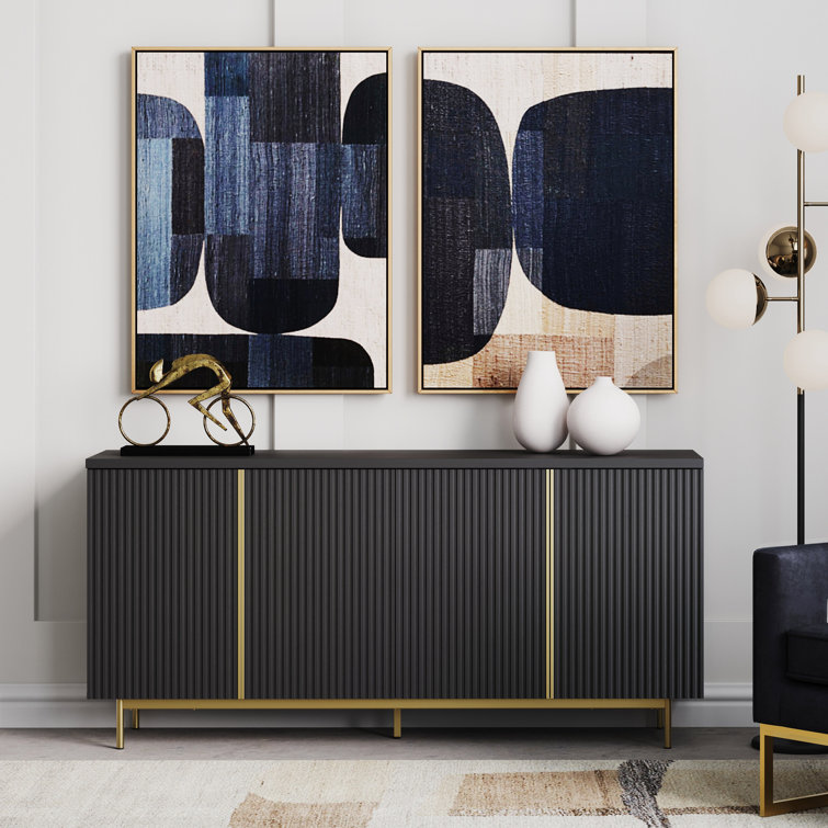 Ebony 63" Modern Sideboard Buffet Cabinet with Fluted Doors