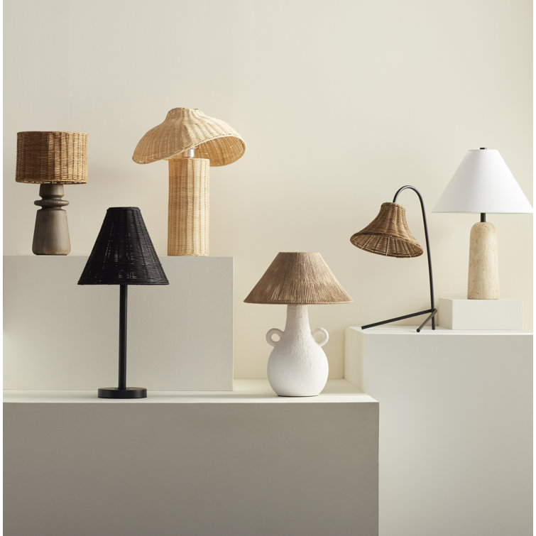 Large Travertine Table Lamp with White Linen Shade
