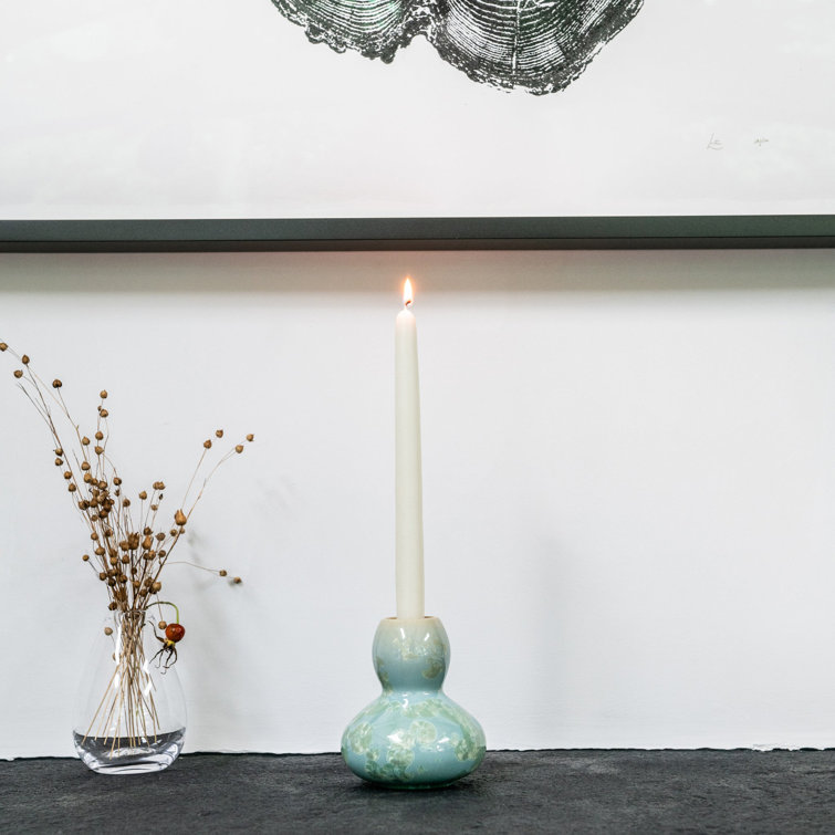 Jade Ceramic Crystalline Pottery Candlestick