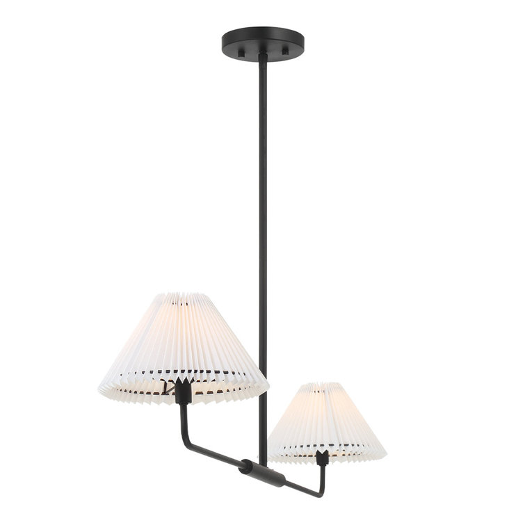Matte Black Modern Linear Metal Chandelier with White Shades