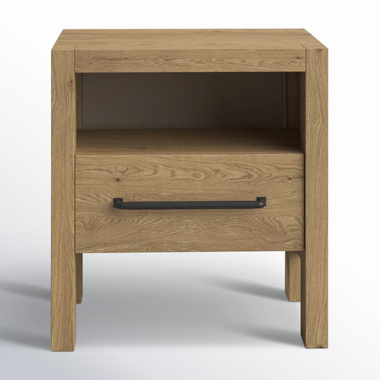 Pale Oak 1-Drawer Nightstand with USB Ports