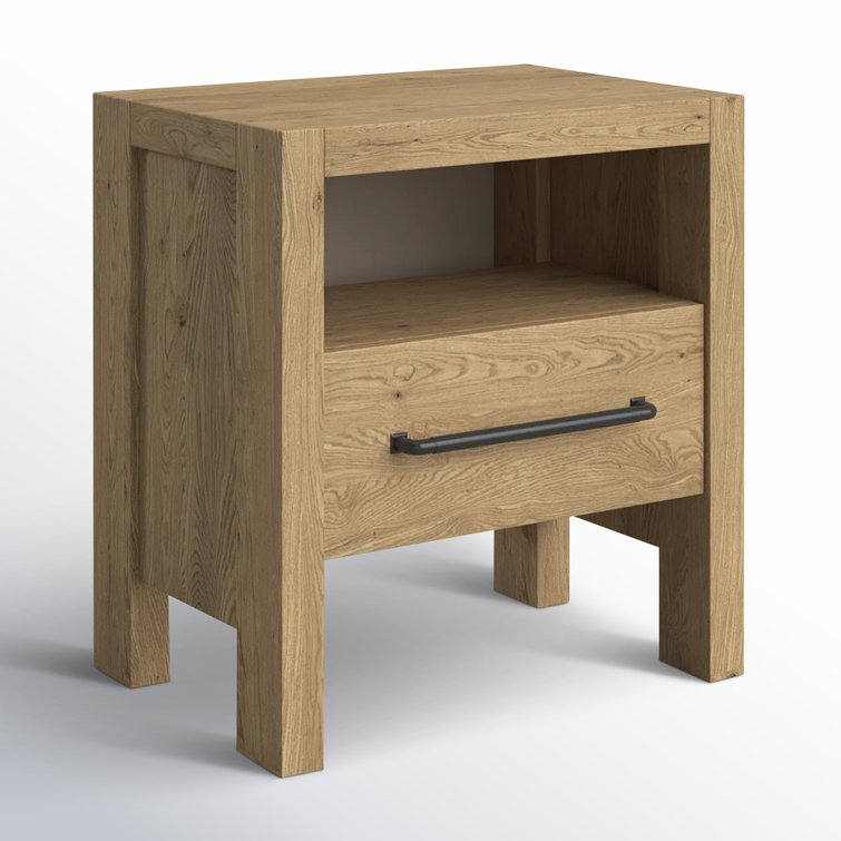 Pale Oak 1-Drawer Nightstand with USB Ports