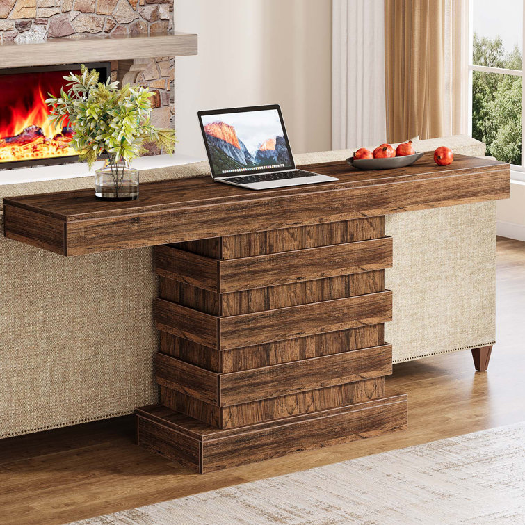 Rustic Brown 63-Inch Wooden Console Table with Storage