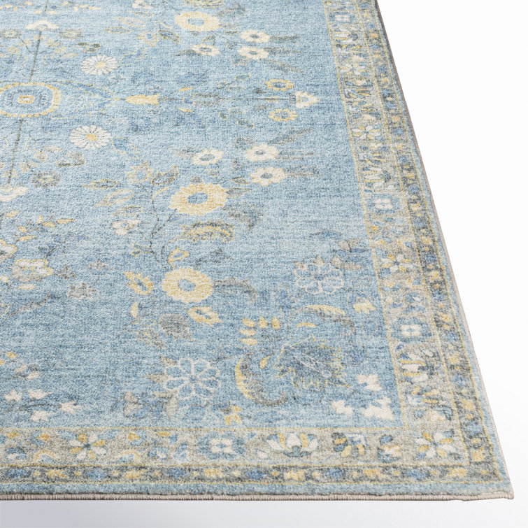 Blue Rectangular Oriental Synthetic Easy Care Rug