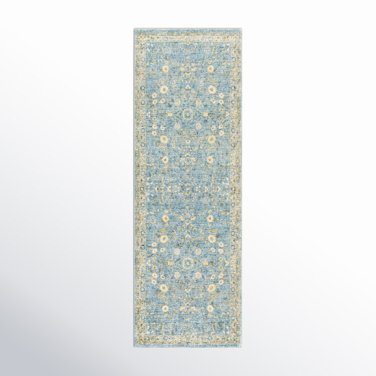 Gray and Blue Oriental Synthetic Easy Care Rug
