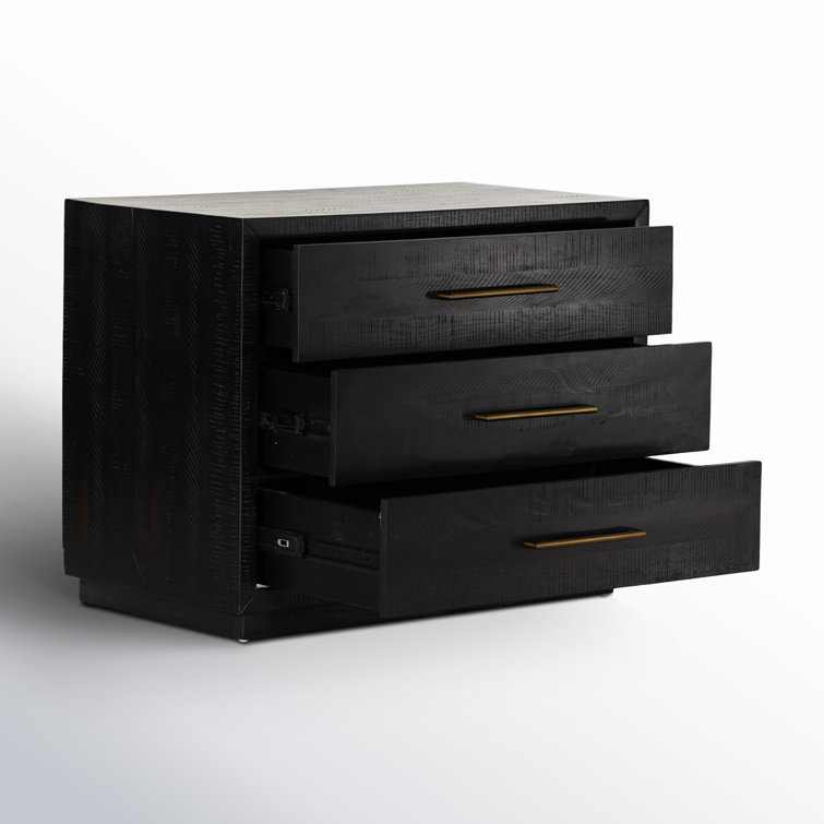 Suki Black 3-Drawer Nightstand with Metal Handles
