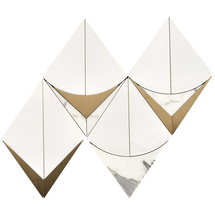 Larvotto White and Brass Polished Marble Mosaic Wall Tile