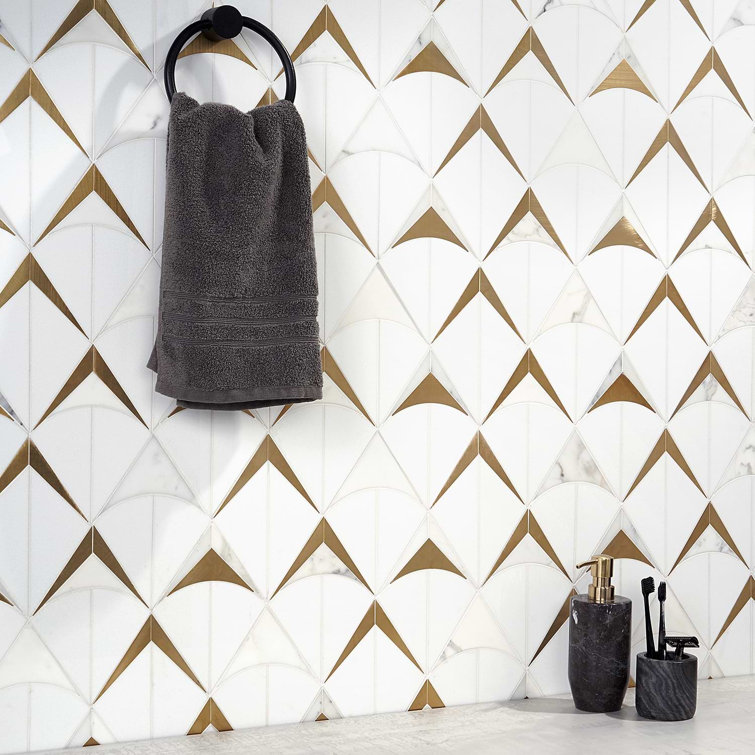 Larvotto White and Brass Polished Marble Mosaic Wall Tile