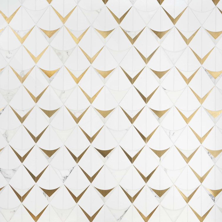 Larvotto White and Brass Polished Marble Mosaic Wall Tile
