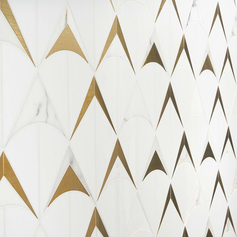 Larvotto White and Brass Polished Marble Mosaic Wall Tile