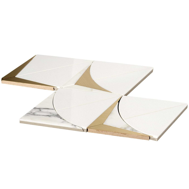 Larvotto White and Brass Polished Marble Mosaic Wall Tile
