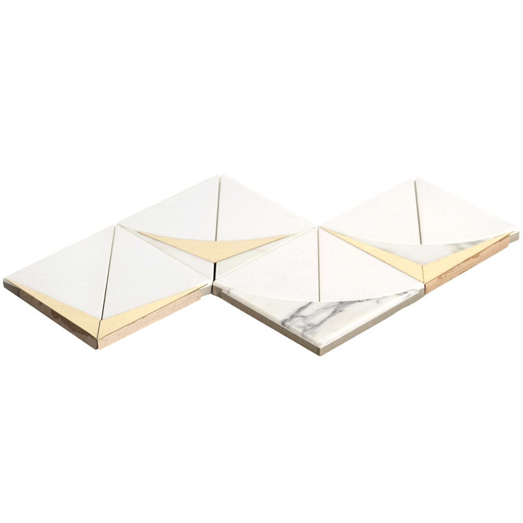 Larvotto White and Brass Polished Marble Mosaic Wall Tile