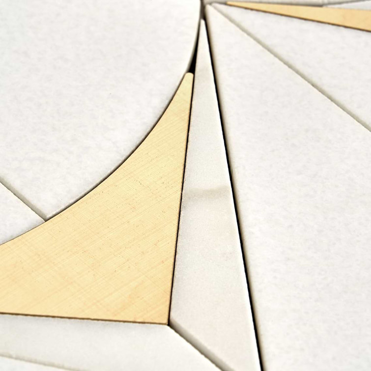 Larvotto White and Brass Polished Marble Mosaic Wall Tile