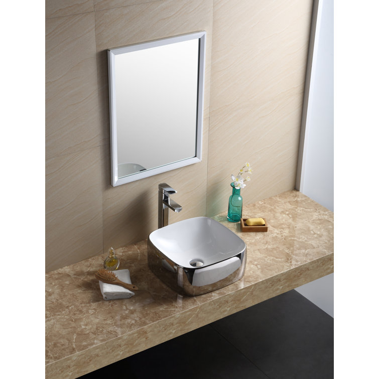 Chrome High Gloss Ceramic Square Vessel Sink