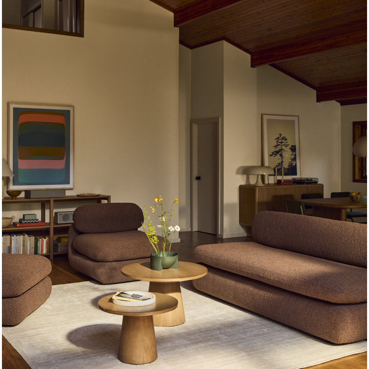 Natural Round Pedestal Coffee Table with Solid Wood Top