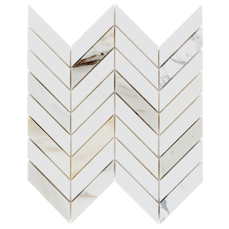 Dart White Carrara and Thassos Polished Marble Mosaic Tile