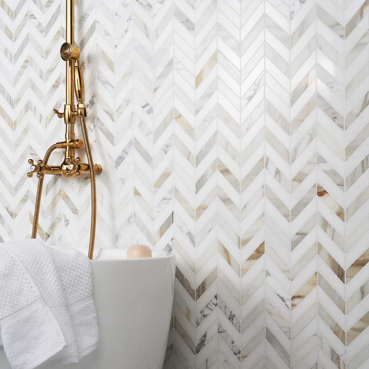 Dart White Carrara and Thassos Polished Marble Mosaic Tile